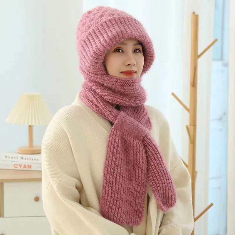 Women's Fleece - lined Scarf And Hat Winter Warm Knitted Hat Scarf - AMIR BAGS INDIA PRIVATE LIMITED