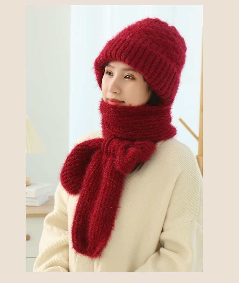 Women's Fleece - lined Scarf And Hat Winter Warm Knitted Hat Scarf - AMIR BAGS INDIA PRIVATE LIMITED