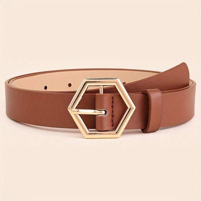 Women's Hexangular Star Irregular Gold Buckle PU Belt - AMIR BAGS INDIA PRIVATE LIMITED