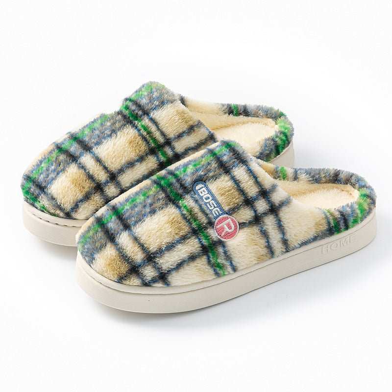 Women's Home Plush Warm Non - slip Plaid Cotton Shoes - AMIR BAGS INDIA PRIVATE LIMITED