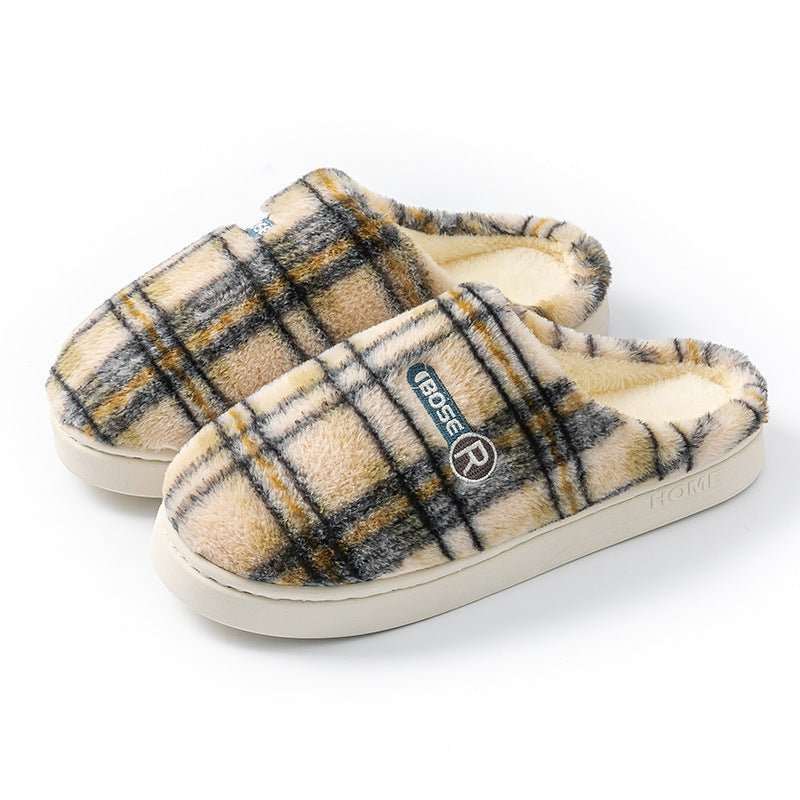 Women's Home Plush Warm Non - slip Plaid Cotton Shoes - AMIR BAGS INDIA PRIVATE LIMITED
