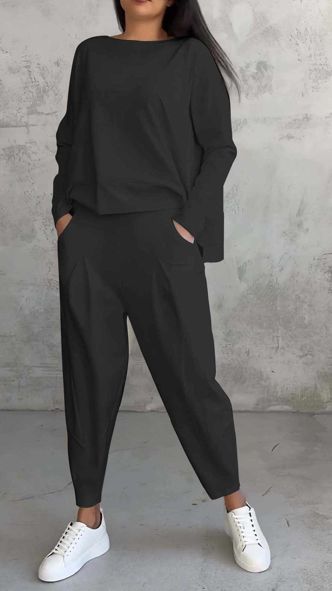 Women's Irregular Suit Long - sleeved Round Neck Top And Loose Harem Pants With Pockets Ins Fashion Trousers Set Women's Clothing - AMIR BAGS INDIA PRIVATE LIMITED