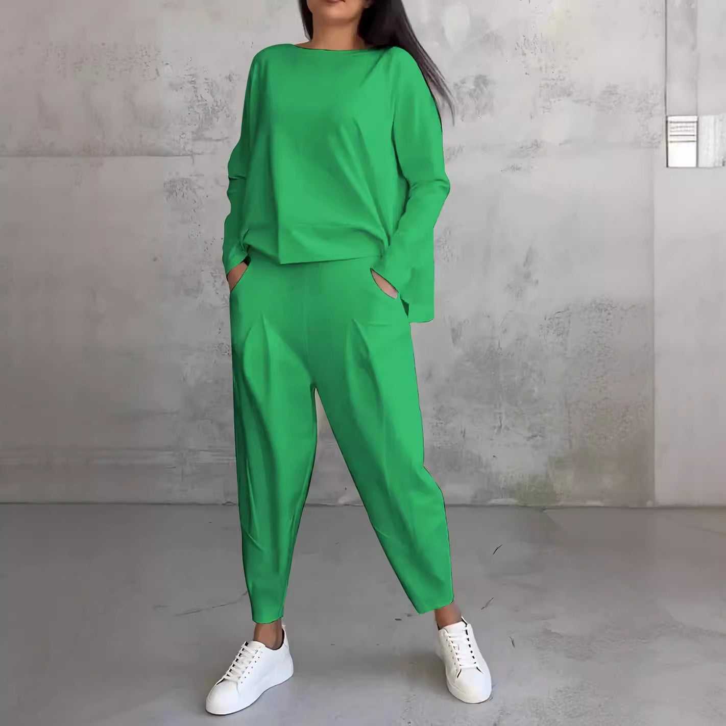 Women's Irregular Suit Long - sleeved Round Neck Top And Loose Harem Pants With Pockets Ins Fashion Trousers Set Women's Clothing - AMIR BAGS INDIA PRIVATE LIMITED