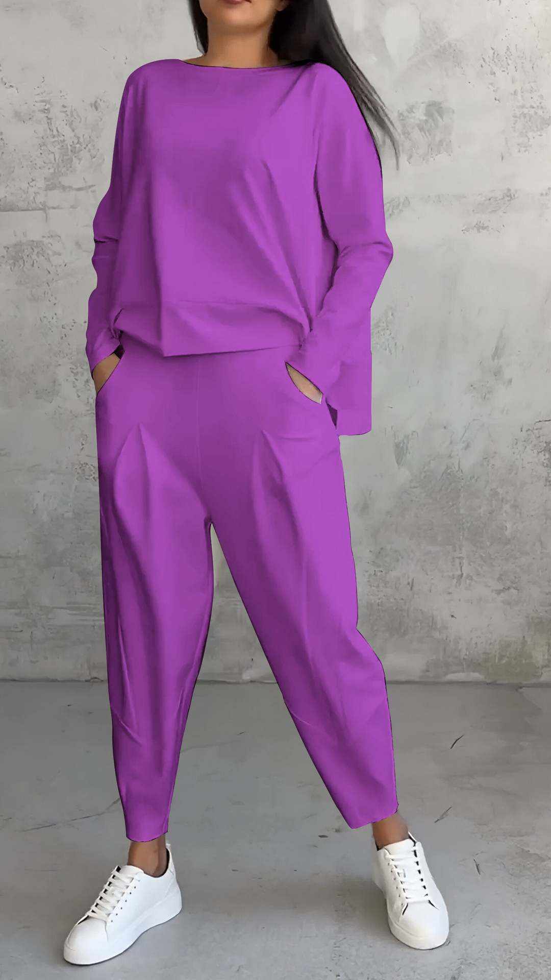Women's Irregular Suit Long - sleeved Round Neck Top And Loose Harem Pants With Pockets Ins Fashion Trousers Set Women's Clothing - AMIR BAGS INDIA PRIVATE LIMITED