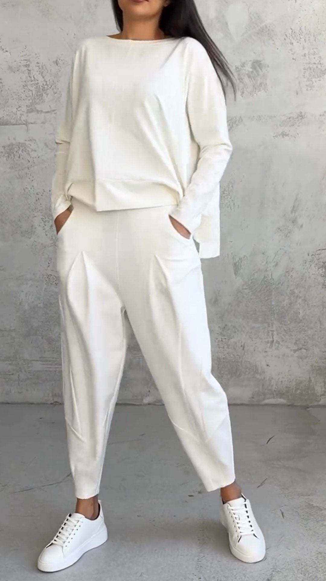 Women's Irregular Suit Long - sleeved Round Neck Top And Loose Harem Pants With Pockets Ins Fashion Trousers Set Women's Clothing - AMIR BAGS INDIA PRIVATE LIMITED