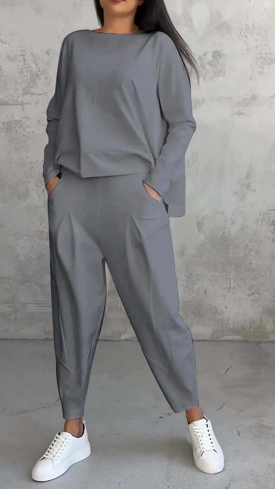 Women's Irregular Suit Long - sleeved Round Neck Top And Loose Harem Pants With Pockets Ins Fashion Trousers Set Women's Clothing - AMIR BAGS INDIA PRIVATE LIMITED