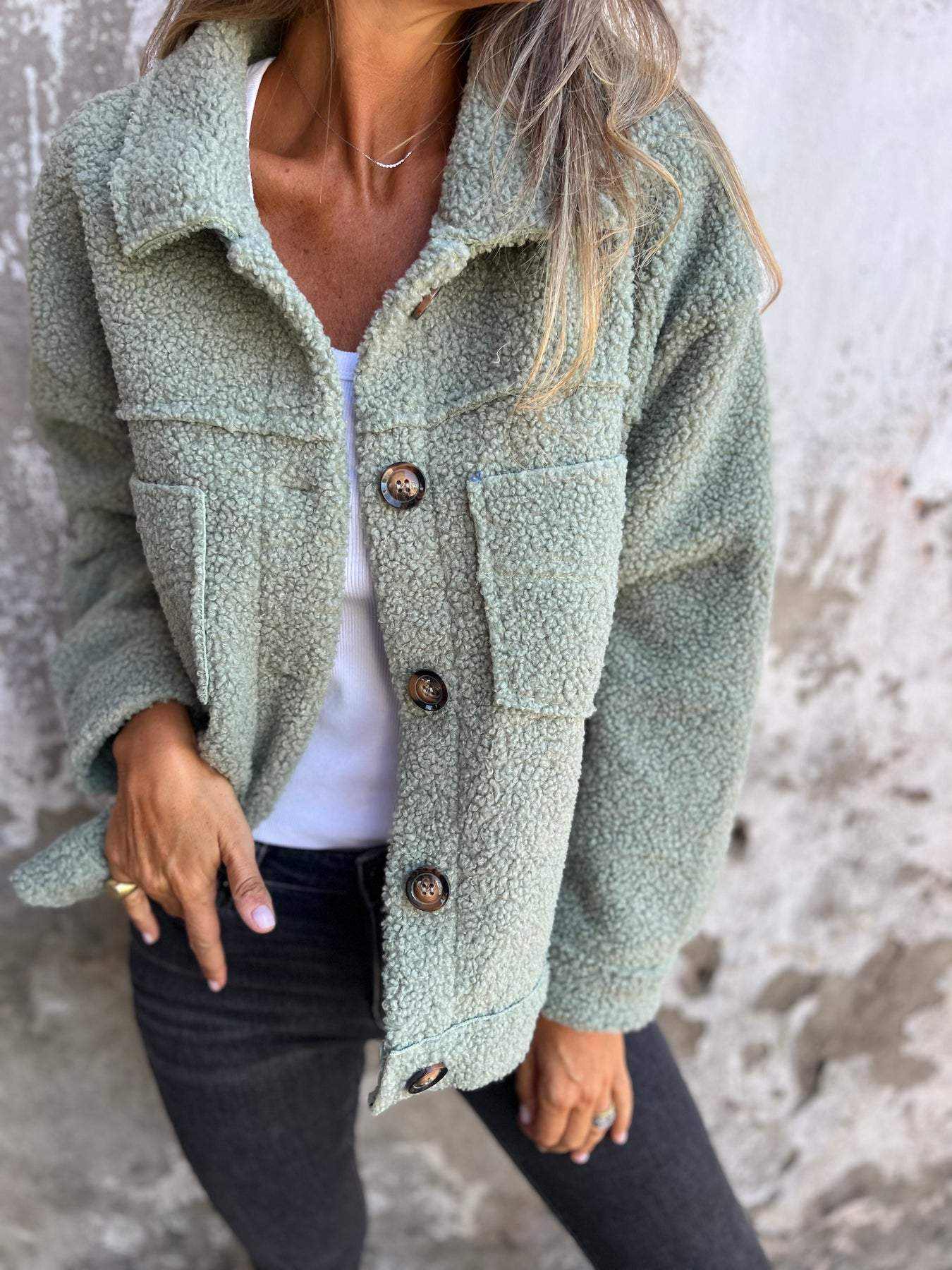 Women's Lapel Single Breasted Lamb Wool Coat - AMIR BAGS INDIA PRIVATE LIMITED