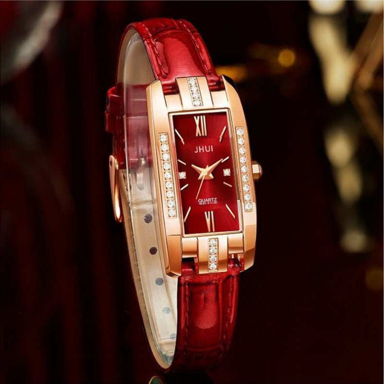 Women's Leisure Slub Pattern Thin Belt Comfortable Luxury Small Diamond Watch - AMIR BAGS INDIA PRIVATE LIMITED