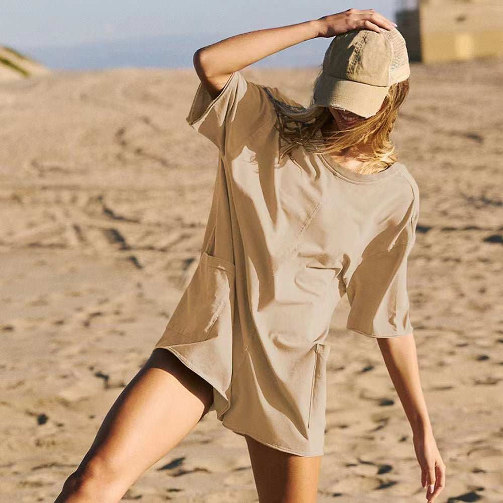 Women's Loose Short - sleeved Shorts Jumpsuit Summer Casual Backless Beach Overall Pants With Pockets - AMIR BAGS INDIA PRIVATE LIMITED