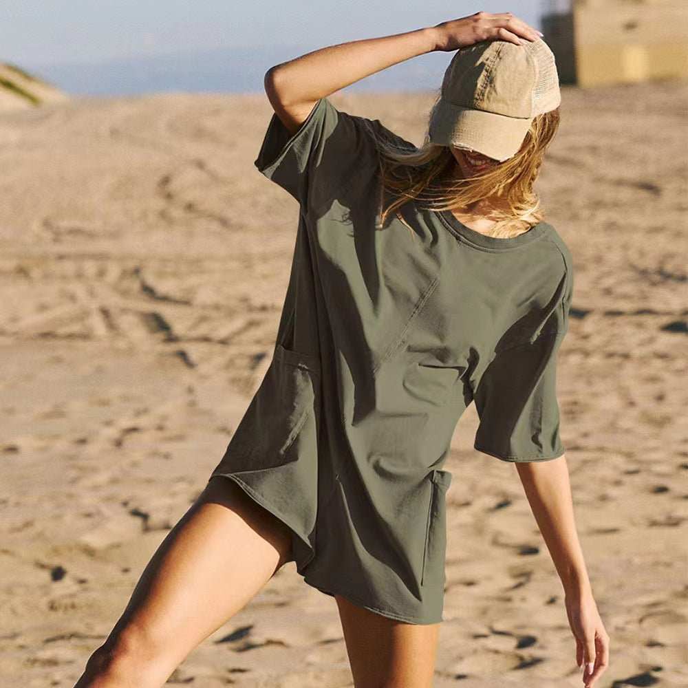 Women's Loose Short - sleeved Shorts Jumpsuit Summer Casual Backless Beach Overall Pants With Pockets - AMIR BAGS INDIA PRIVATE LIMITED