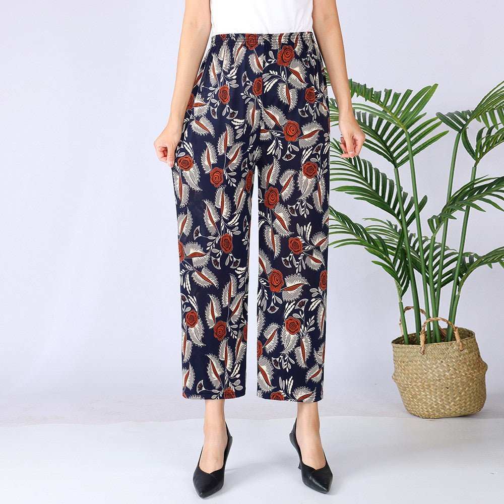 Women's Plus - sized Ice Silk Elastic Pants Cropped Straight - AMIR BAGS INDIA PRIVATE LIMITED