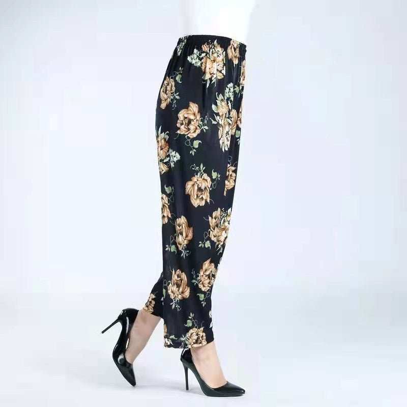 Women's Plus - sized Ice Silk Elastic Pants Cropped Straight - AMIR BAGS INDIA PRIVATE LIMITED
