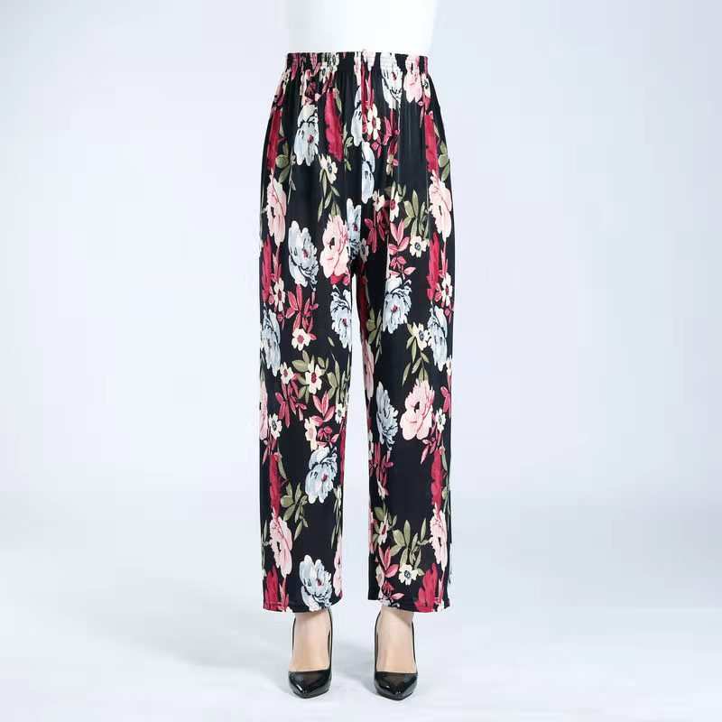 Women's Plus - sized Ice Silk Elastic Pants Cropped Straight - AMIR BAGS INDIA PRIVATE LIMITED