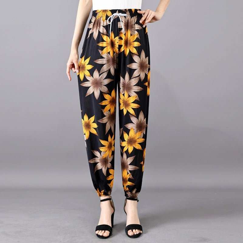 Women's Plus - sized Ice Silk Elastic Pants Cropped Straight - AMIR BAGS INDIA PRIVATE LIMITED