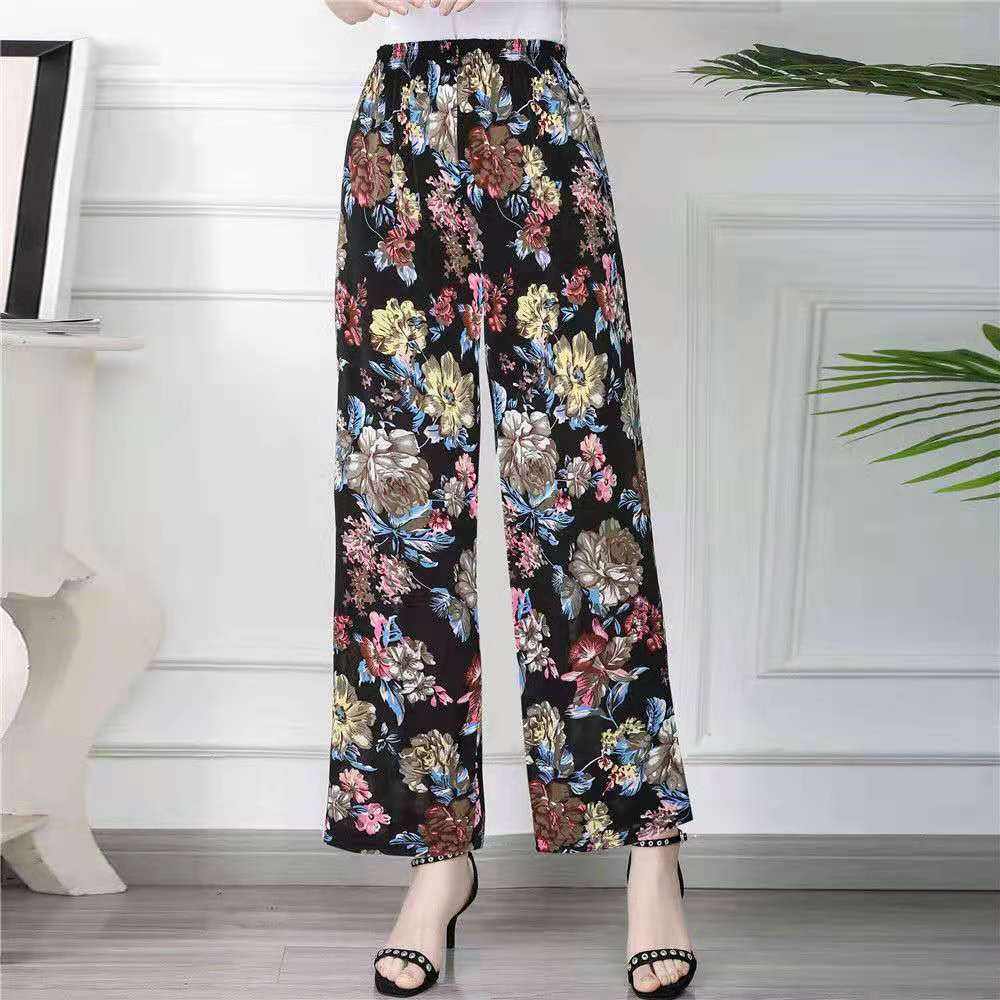 Women's Plus - sized Ice Silk Elastic Pants Cropped Straight - AMIR BAGS INDIA PRIVATE LIMITED