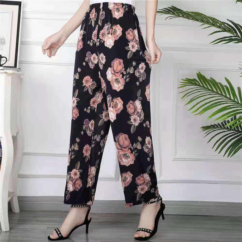 Women's Plus - sized Ice Silk Elastic Pants Cropped Straight - AMIR BAGS INDIA PRIVATE LIMITED