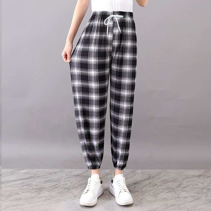 Women's Plus - sized Ice Silk Elastic Pants Cropped Straight - AMIR BAGS INDIA PRIVATE LIMITED