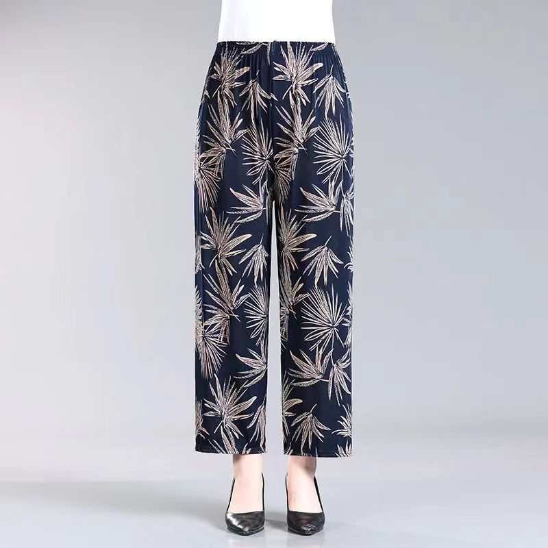 Women's Plus - sized Ice Silk Elastic Pants Cropped Straight - AMIR BAGS INDIA PRIVATE LIMITED