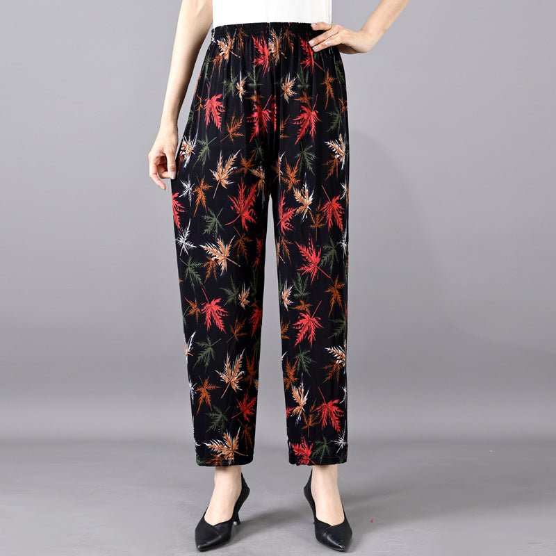 Women's Plus - sized Ice Silk Elastic Pants Cropped Straight - AMIR BAGS INDIA PRIVATE LIMITED