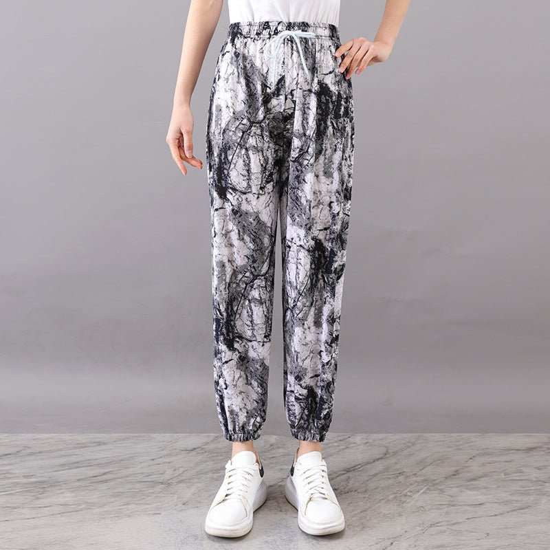 Women's Plus - sized Ice Silk Elastic Pants Cropped Straight - AMIR BAGS INDIA PRIVATE LIMITED
