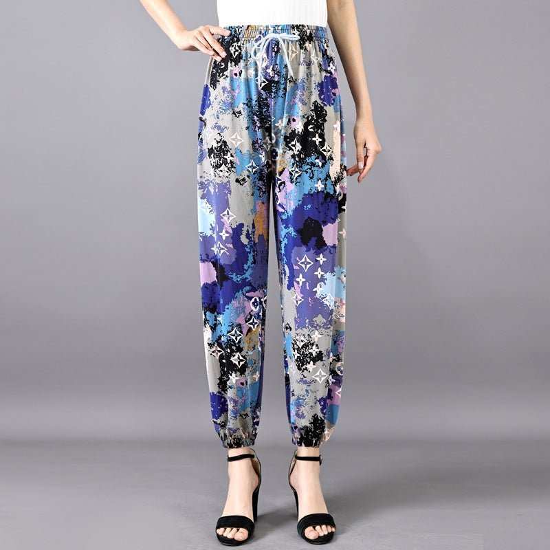 Women's Plus - sized Ice Silk Elastic Pants Cropped Straight - AMIR BAGS INDIA PRIVATE LIMITED