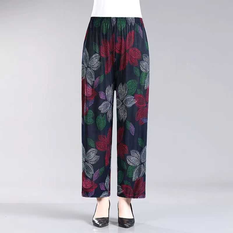 Women's Plus - sized Ice Silk Elastic Pants Cropped Straight - AMIR BAGS INDIA PRIVATE LIMITED