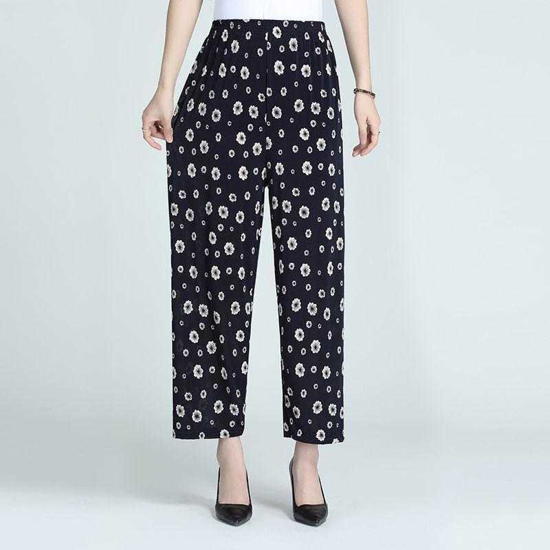 Women's Plus - sized Ice Silk Elastic Pants Cropped Straight - AMIR BAGS INDIA PRIVATE LIMITED