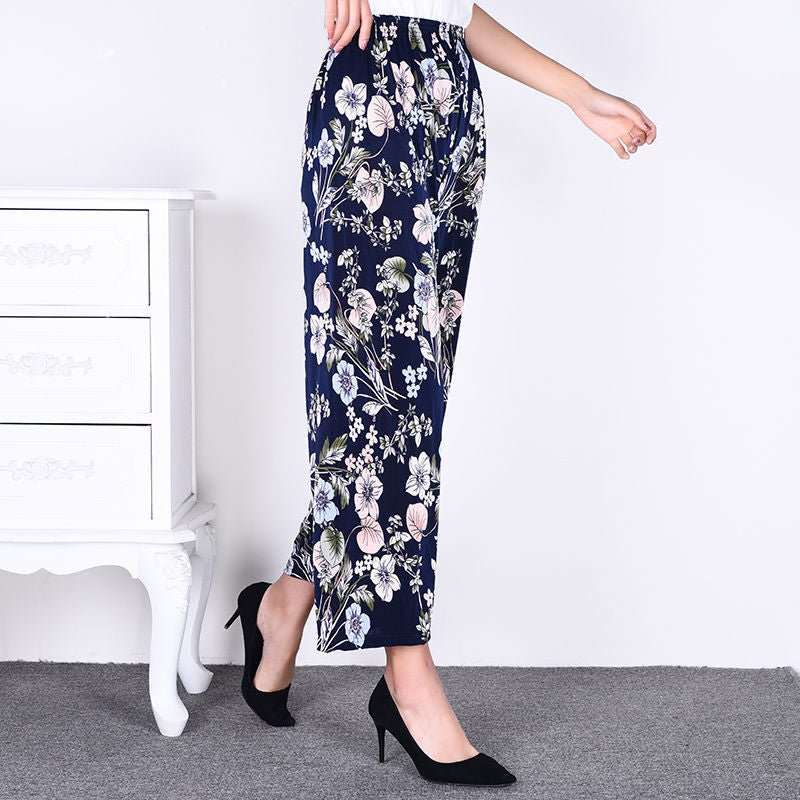 Women's Plus - sized Ice Silk Elastic Pants Cropped Straight - AMIR BAGS INDIA PRIVATE LIMITED