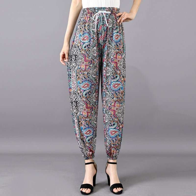 Women's Plus - sized Ice Silk Elastic Pants Cropped Straight - AMIR BAGS INDIA PRIVATE LIMITED