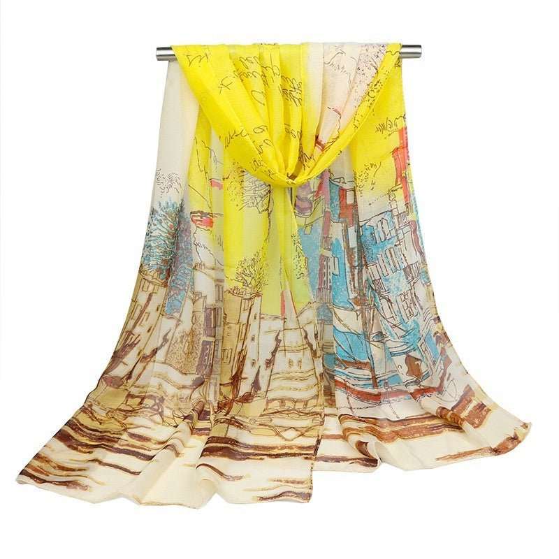 Women's Silk Scarf Sailing Oil Painting Printed Scarf - AMIR BAGS INDIA PRIVATE LIMITED