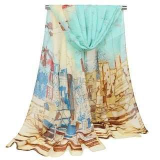 Women's Silk Scarf Sailing Oil Painting Printed Scarf - AMIR BAGS INDIA PRIVATE LIMITED