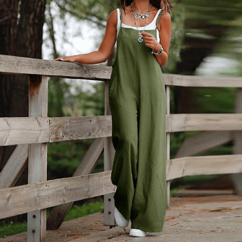 Women's Sleeveless Jumpsuit With Pockets And Adjustable Shoulder Strap Fashion Loose Wide Leg Straight Overalls Summer Beach Trousers - AMIR BAGS INDIA PRIVATE LIMITED