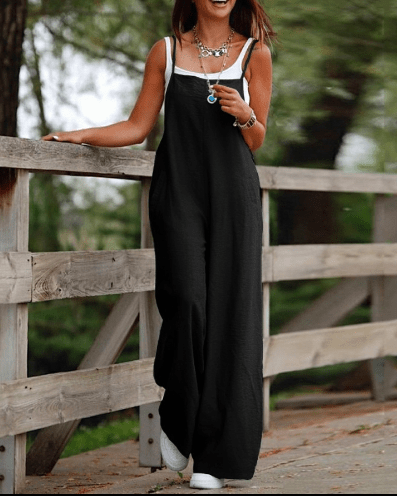 Women's Sleeveless Jumpsuit With Pockets And Adjustable Shoulder Strap Fashion Loose Wide Leg Straight Overalls Summer Beach Trousers - AMIR BAGS INDIA PRIVATE LIMITED