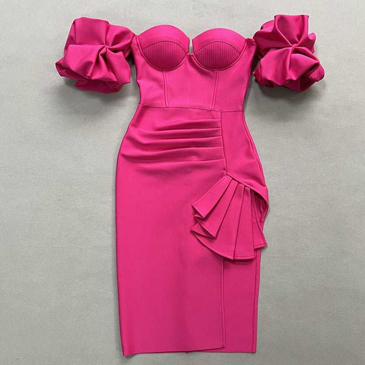 Women's Solid Color Lantern Sleeve Bandage Dress - AMIR BAGS INDIA PRIVATE LIMITED