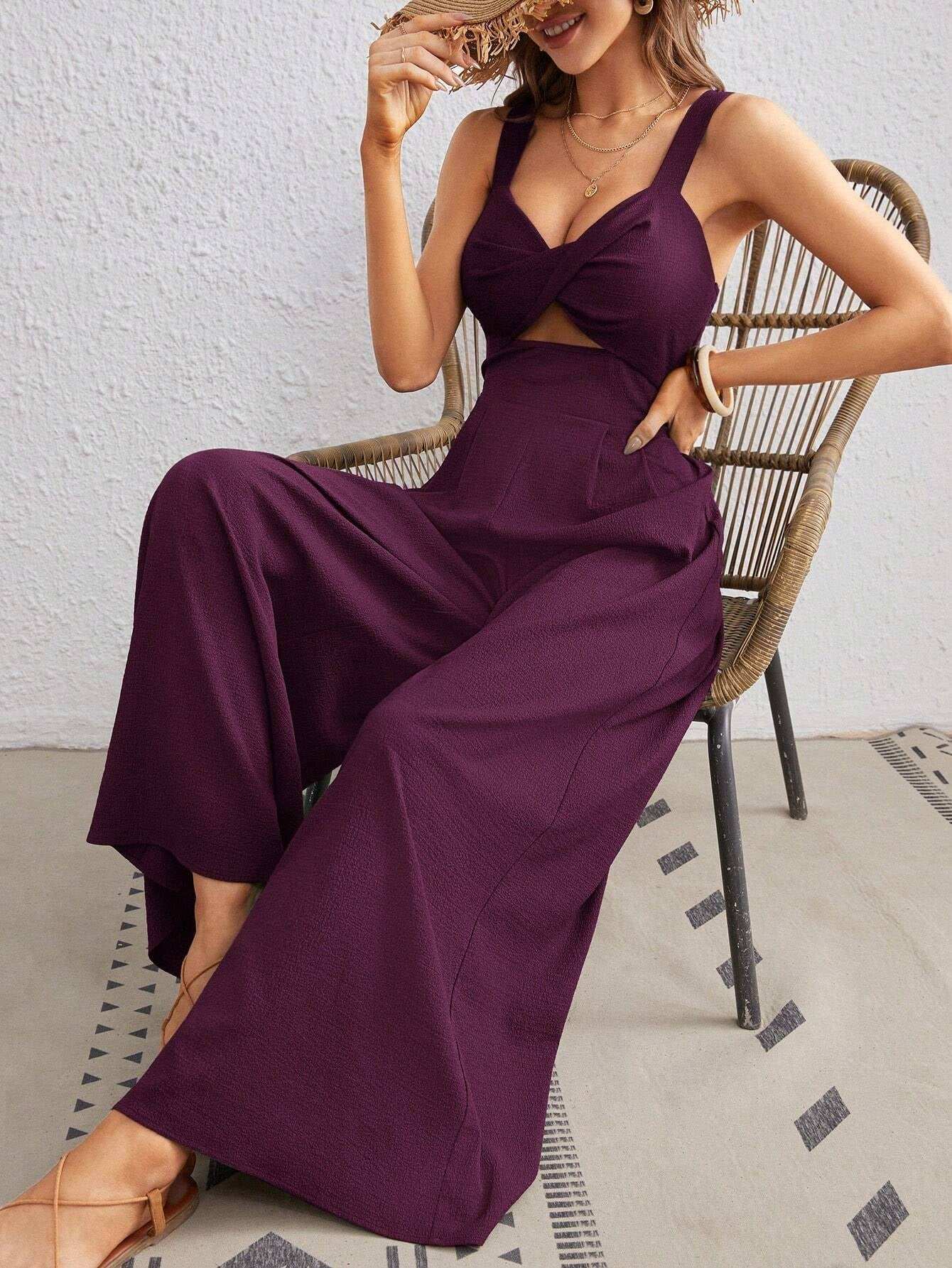 Women's Solid Color Loose Overall One Piece Summer Beach Jumpsuit With Spaghetti Straps - AMIR BAGS INDIA PRIVATE LIMITED