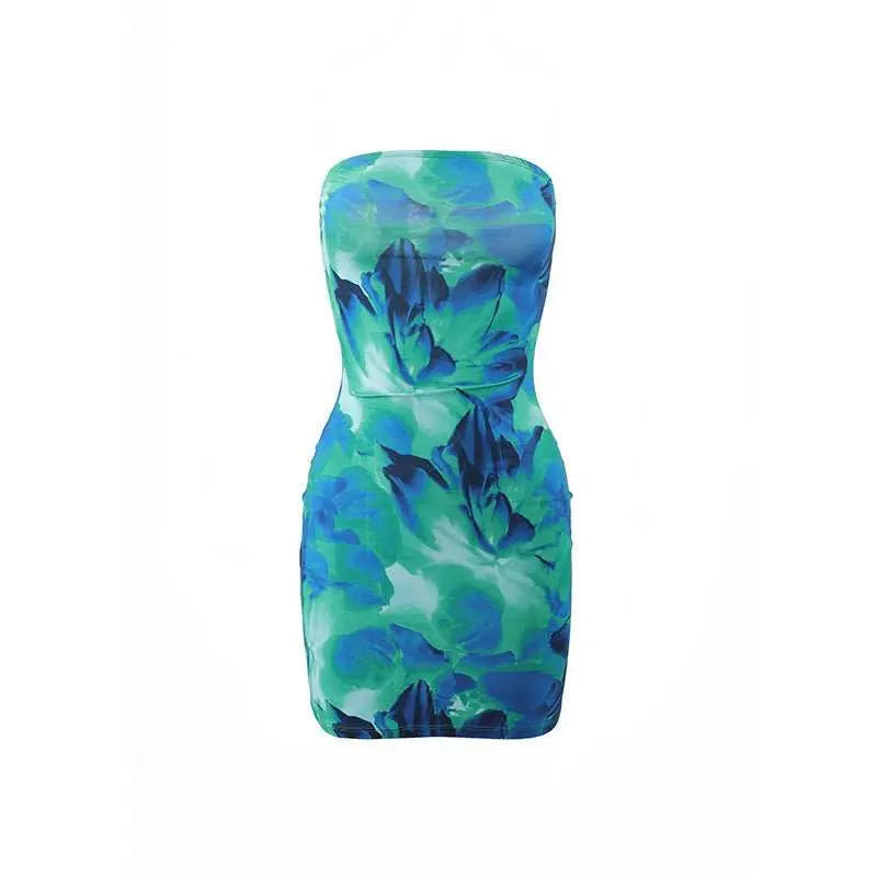 Women's Tube Top Flower Print Slim Sheath Short Dress - AMIR BAGS INDIA PRIVATE LIMITED