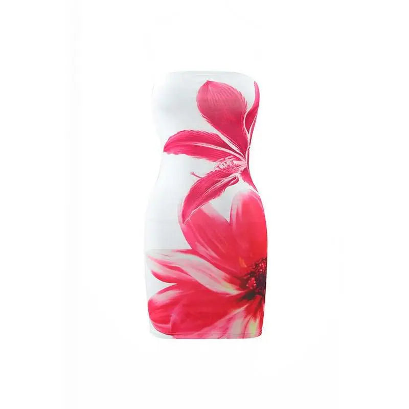Women's Tube Top Flower Print Slim Sheath Short Dress - AMIR BAGS INDIA PRIVATE LIMITED