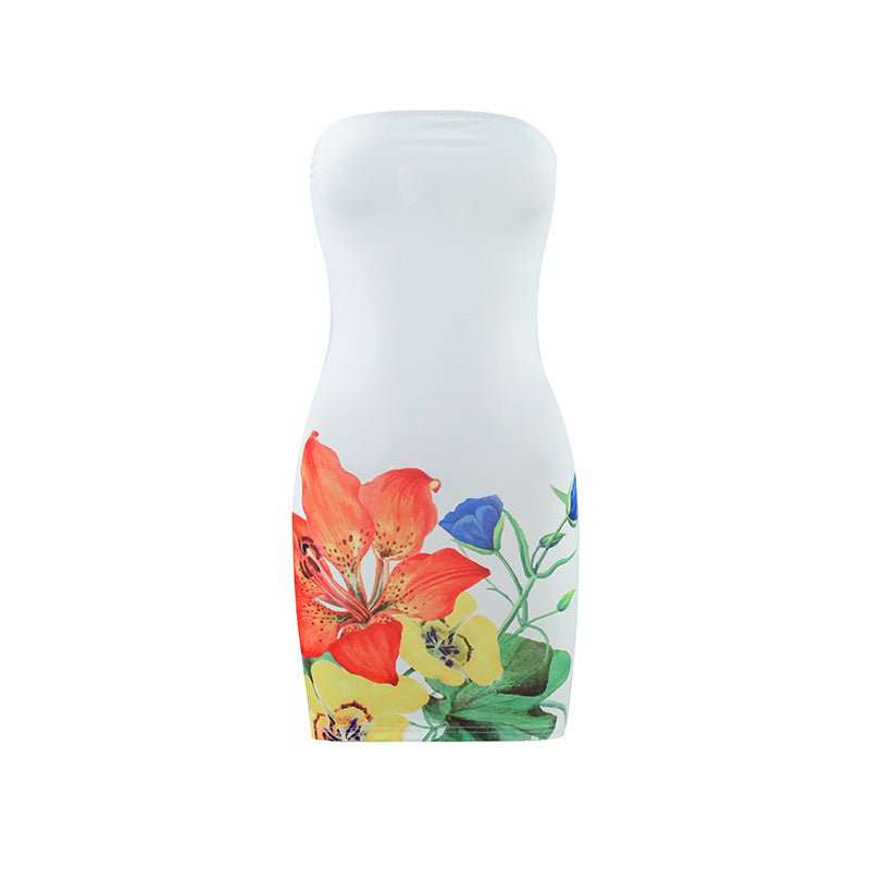 Women's Tube Top Flower Print Slim Sheath Short Dress - AMIR BAGS INDIA PRIVATE LIMITED