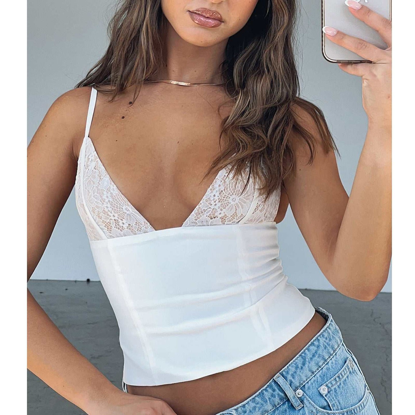 Women's V - neck Camisole Lace Vest With Back Zipper Design Summer Slim Sleeveless Tops - AMIR BAGS INDIA PRIVATE LIMITED