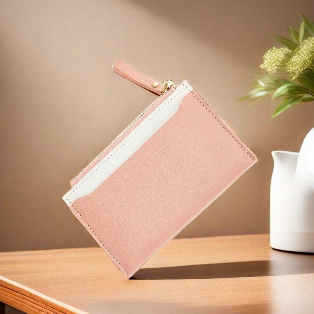 Women's Zipper Coin Purse PU Leather Stitching Contrast Color - AMIR BAGS INDIA PRIVATE LIMITED