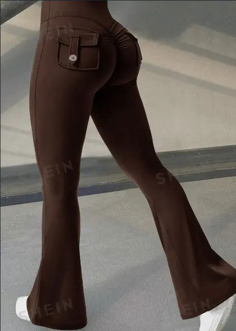 Yoga Fitness Flared Pants With Pockets Ins Fashion Slim High Waist Sports Trousers Scrunch Butt Booty Workout Lifting Leggings - AMIR BAGS INDIA PRIVATE LIMITED