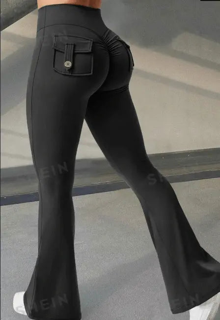 Yoga Fitness Flared Pants With Pockets Ins Fashion Slim High Waist Sports Trousers Scrunch Butt Booty Workout Lifting Leggings - AMIR BAGS INDIA PRIVATE LIMITED