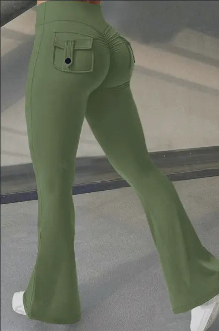 Yoga Fitness Flared Pants With Pockets Ins Fashion Slim High Waist Sports Trousers Scrunch Butt Booty Workout Lifting Leggings - AMIR BAGS INDIA PRIVATE LIMITED