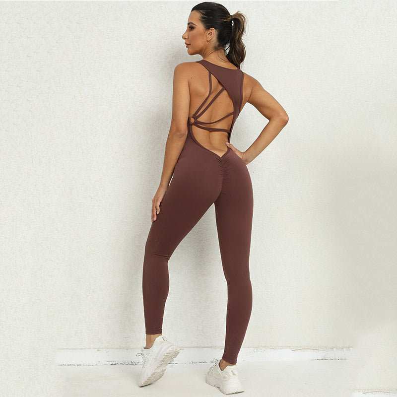 Yoga Jumpsuit V - shaped Back Design Sleeveless Fitness Running Sportswear Stretch Tights Pants For Womens Clothing - AMIR BAGS INDIA PRIVATE LIMITED