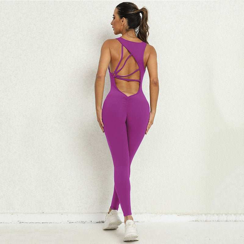 Yoga Jumpsuit V - shaped Back Design Sleeveless Fitness Running Sportswear Stretch Tights Pants For Womens Clothing - AMIR BAGS INDIA PRIVATE LIMITED