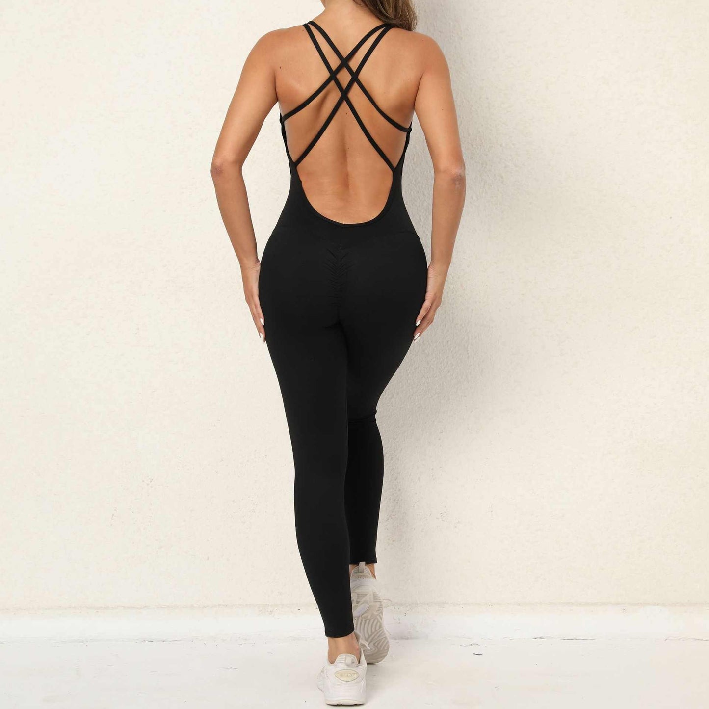 Yoga Jumpsuit With Cross - strap Back Design Quick - drying Tight - fitting Running Sports Fitness Pants Fashion Seamless Leggings For Womens Clothing - AMIR BAGS INDIA PRIVATE LIMITED