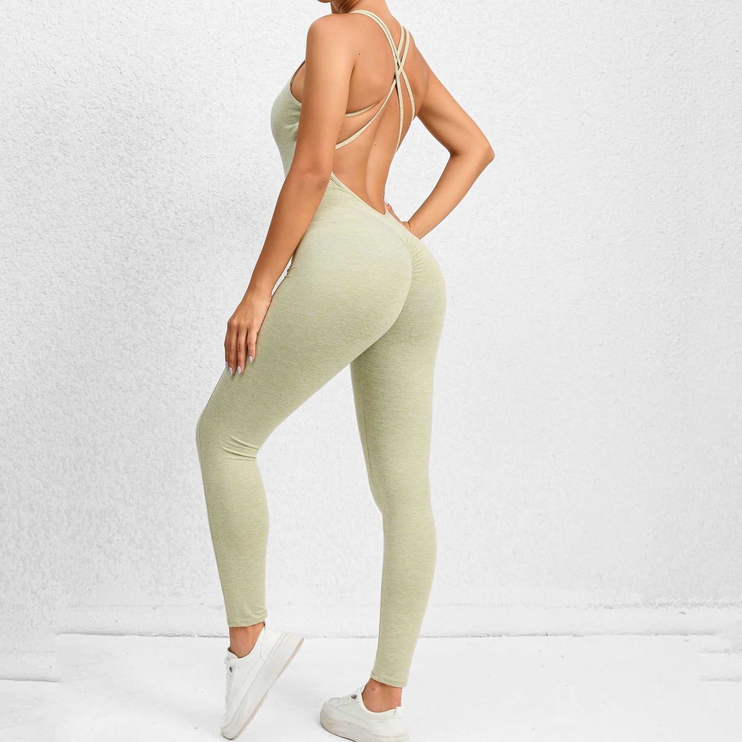 Yoga Jumpsuit With Cross - strap Back Design Quick - drying Tight - fitting Running Sports Fitness Pants Fashion Seamless Leggings For Womens Clothing - AMIR BAGS INDIA PRIVATE LIMITED