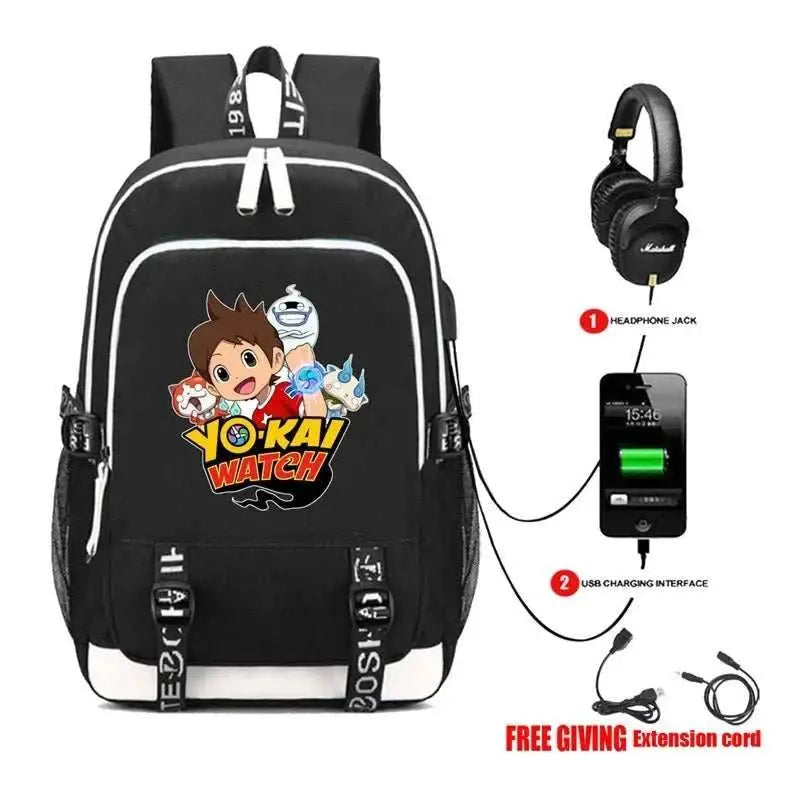 Yokai Watch Game Backpack Rucksack Bag w/ USB Fashion Port/ Headphone interface Students Book Laptop bag - AMIR BAGS INDIA PRIVATE LIMITED