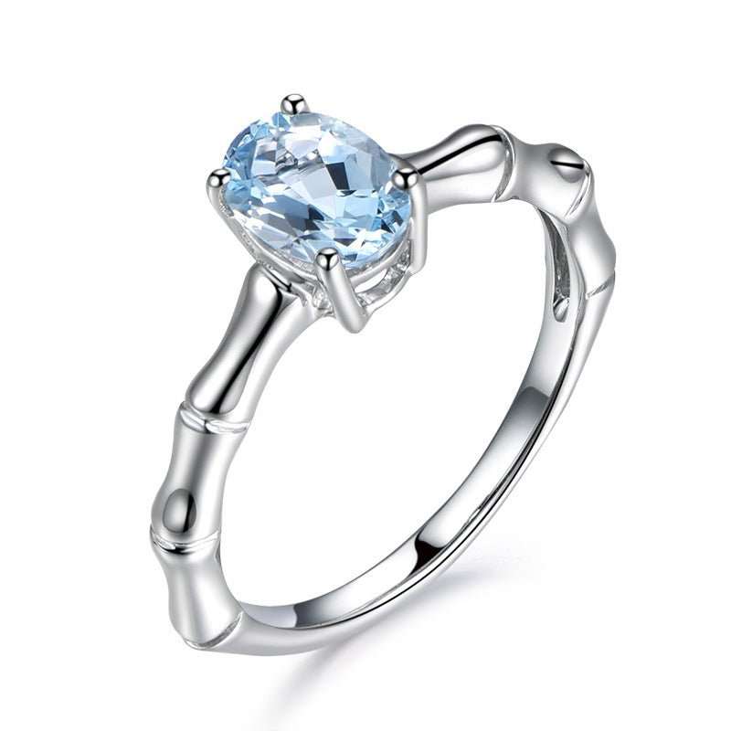 Zhen Rong, European and American Creative bamboo ring, ring carat natural sea blue jewel ring plated 18K engagement ring female ring - AMIR BAGS INDIA PRIVATE LIMITED