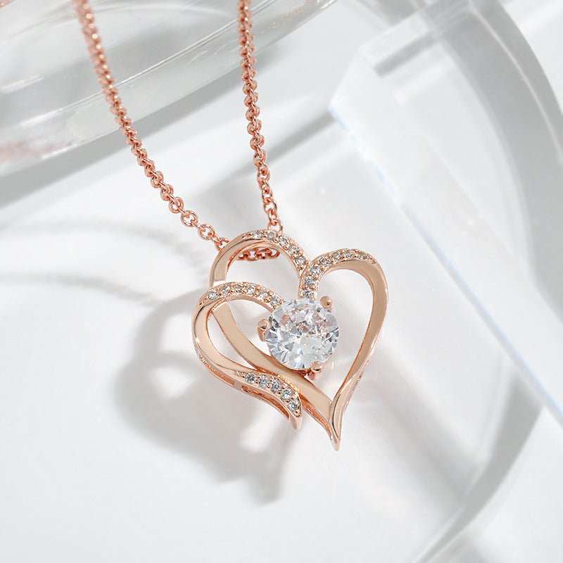 Zircon Double Love Necklace With Rhinestones Ins Personalized Heart - shaped Necklace Clavicle Chain Jewelry For Women Valentine's Day - AMIR BAGS INDIA PRIVATE LIMITED
